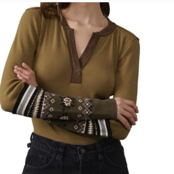 Free People MIKAH Layering Cuff Army combo long sleeve Green Top - Picture 4 of 4